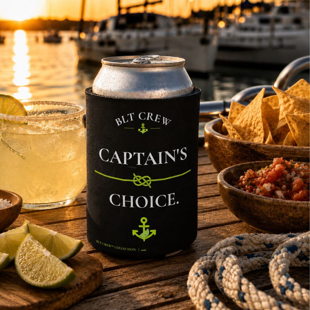 BLT Crew Captain's Choice can cooler on the dock at sunset