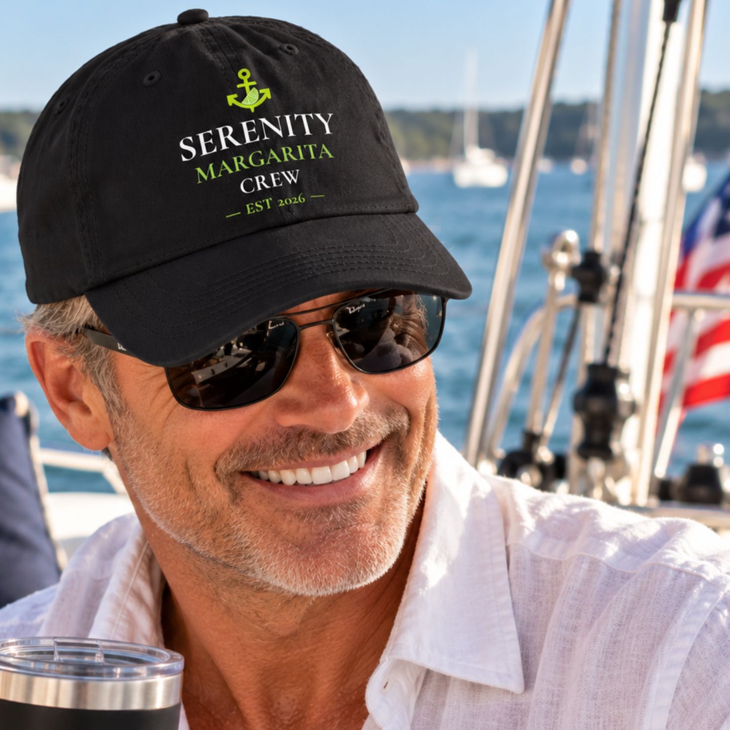 Personalized boat name margarita crew nautical trucker hat