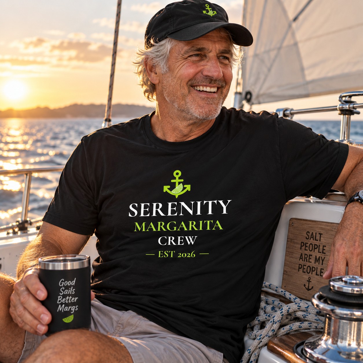 Personalized boat name margarita crew nautical t-shirt